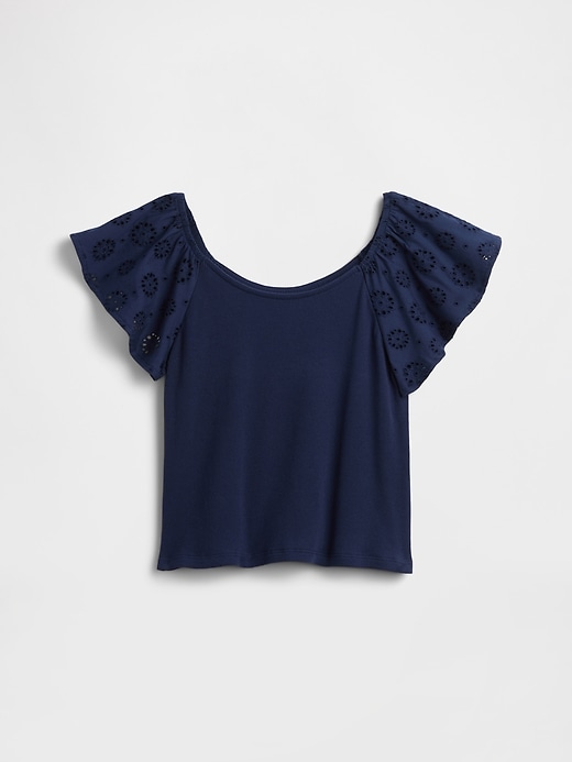 Image number 1 showing, Kids Eyelet Flutter Sleeve T-Shirt