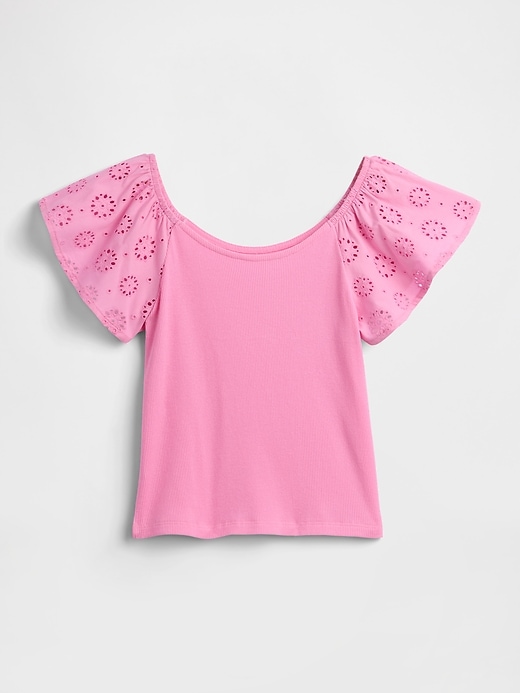 Image number 1 showing, Kids Eyelet Flutter Sleeve T-Shirt