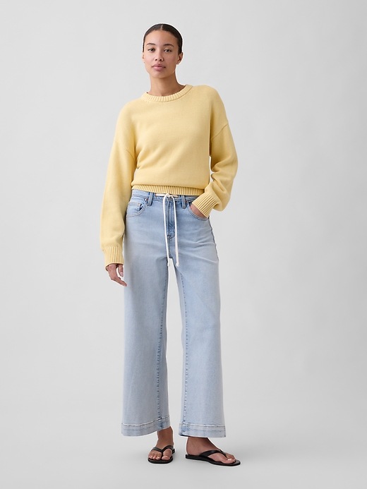 Image number 1 showing, High Rise Drawstring Wide-Leg Crop Jeans