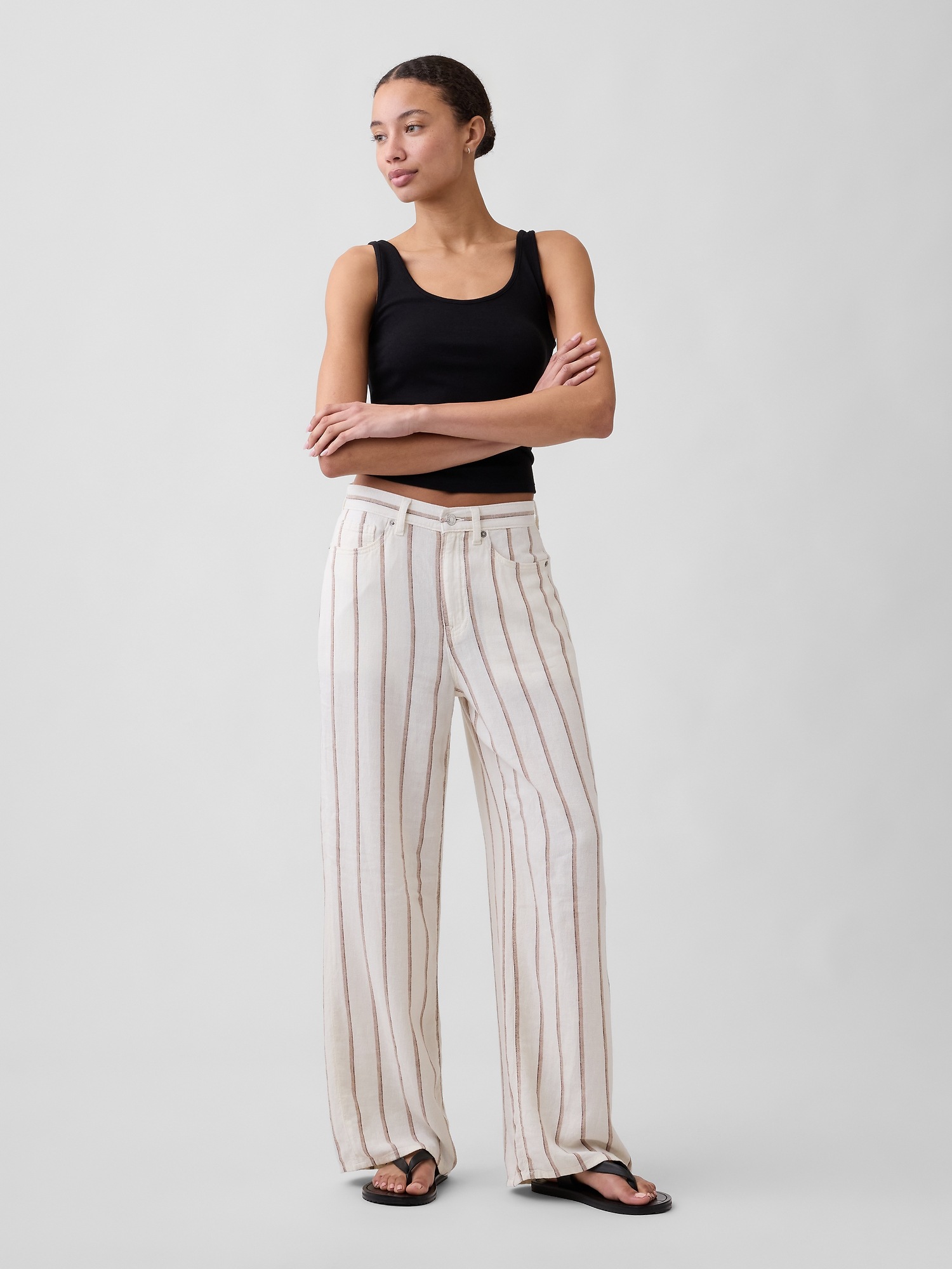 Mid Rise Linen-Blend Wide-Leg Pants
