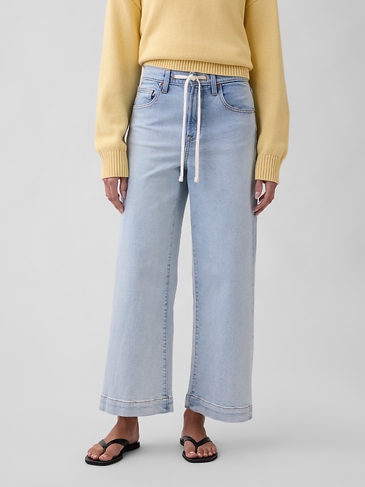 Image number 2 showing, High Rise Drawstring Wide-Leg Crop Jeans