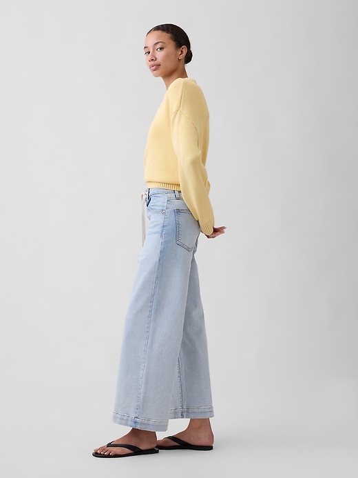 Image number 3 showing, High Rise Drawstring Wide-Leg Crop Jeans
