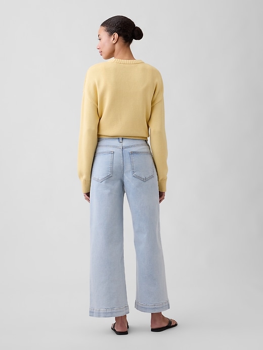 Image number 4 showing, High Rise Drawstring Wide-Leg Crop Jeans
