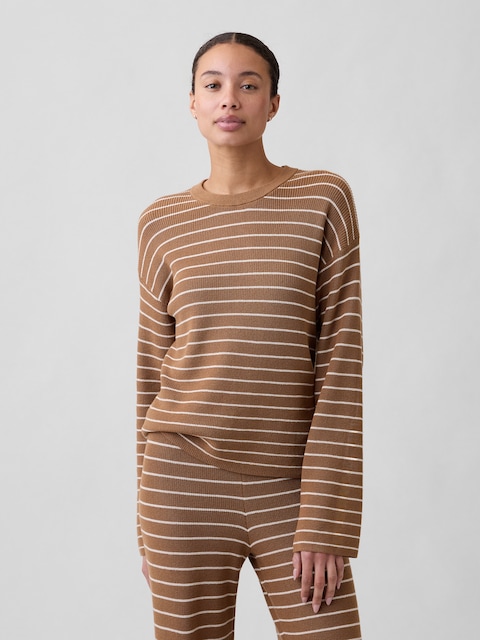 Relaxed Shaker-Stitch Crewneck Sweater