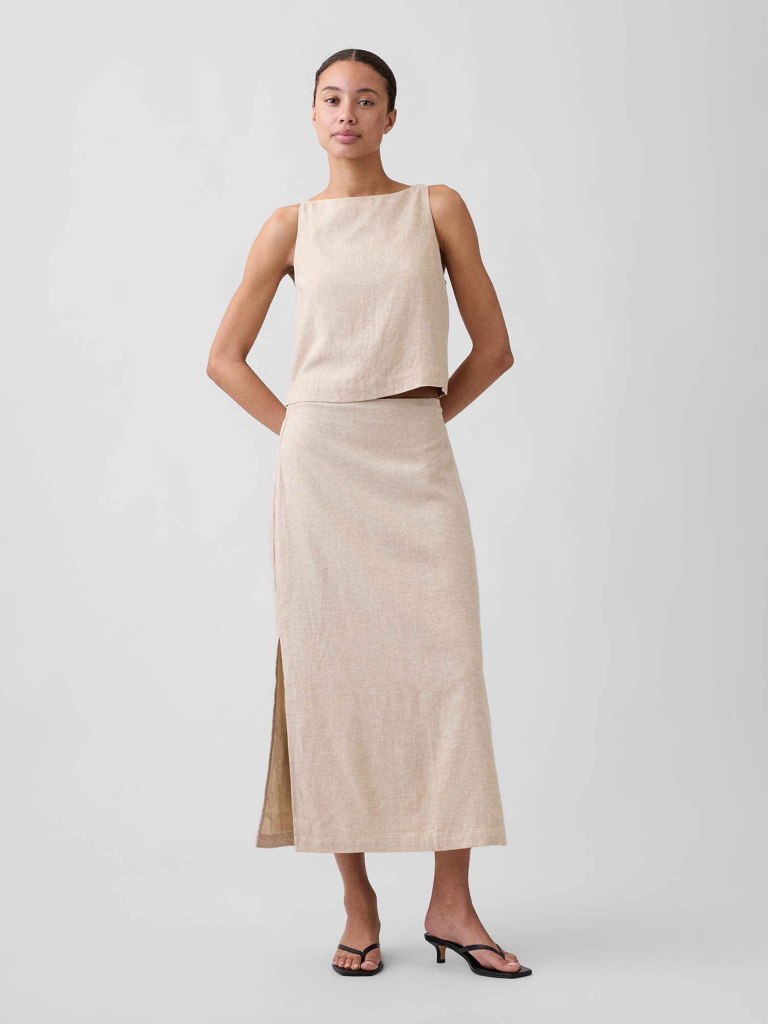 Linen-Blend Maxi Slip Skirt