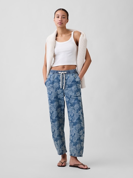 Image number 1 showing, Mid Rise Print Pull-On Barrel Jeans