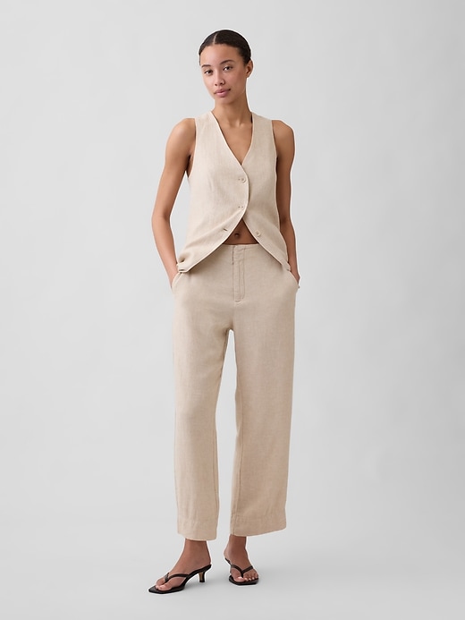 Image number 1 showing, Mid Rise Linen-Blend Straight Crop Pants
