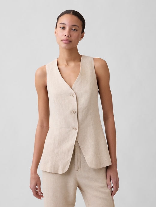 Image number 1 showing, Longline Linen-Blend Vest