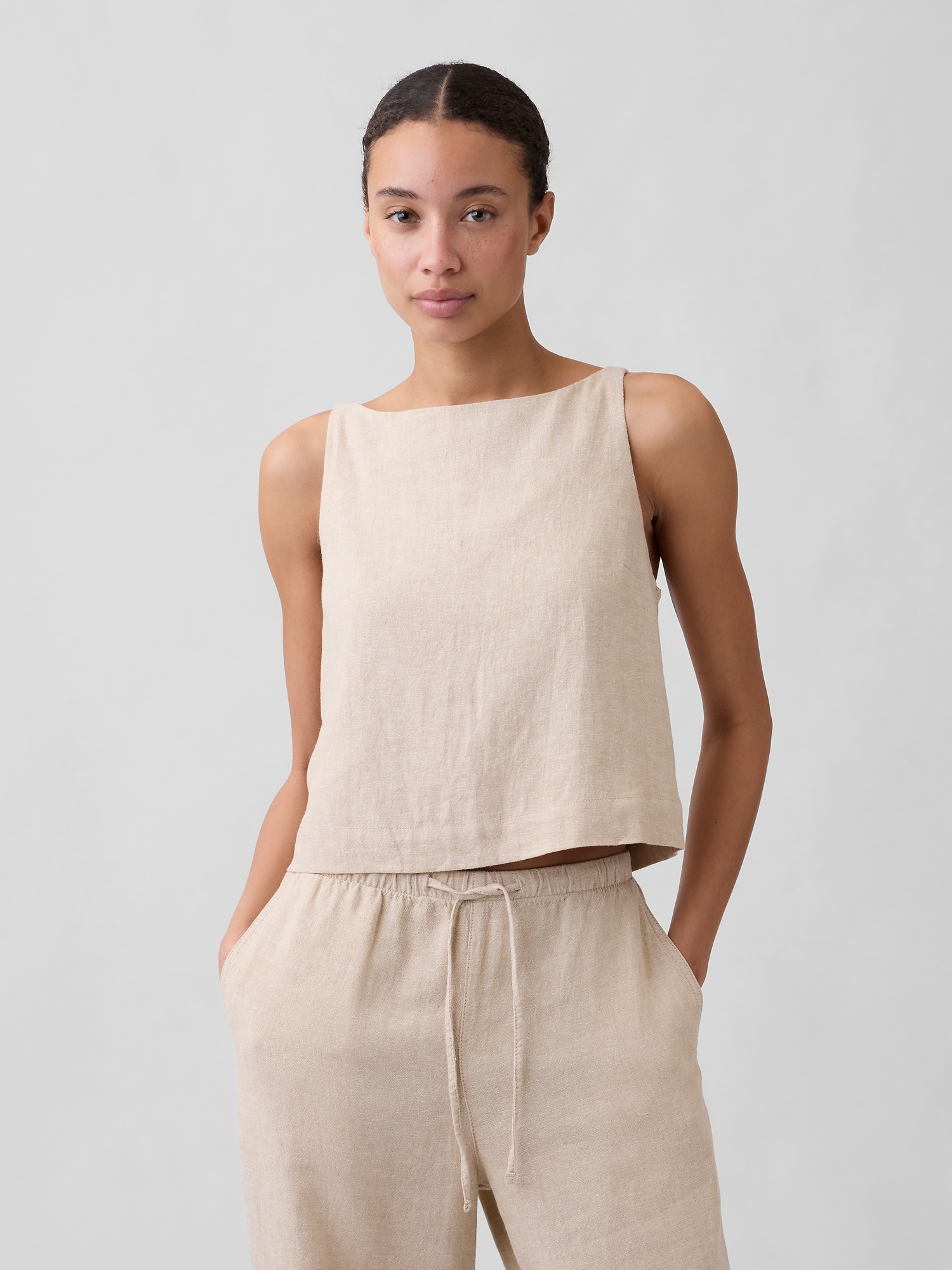 Linen-Blend Apron Top