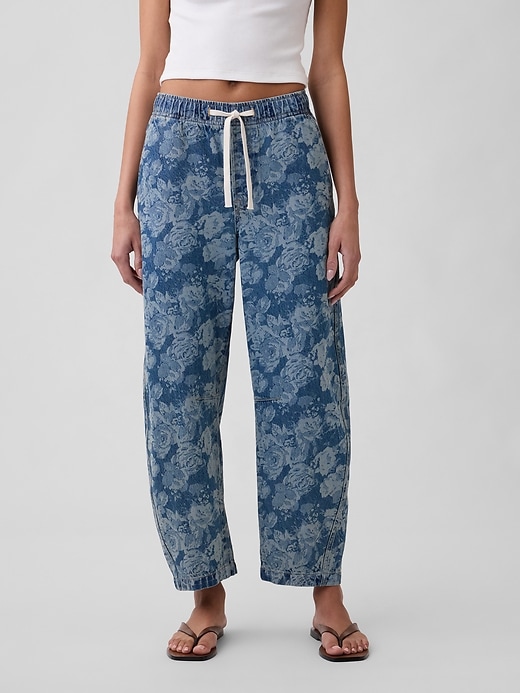Image number 2 showing, Mid Rise Print Pull-On Barrel Jeans