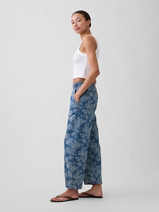 Image number 3 showing, Mid Rise Print Pull-On Barrel Jeans