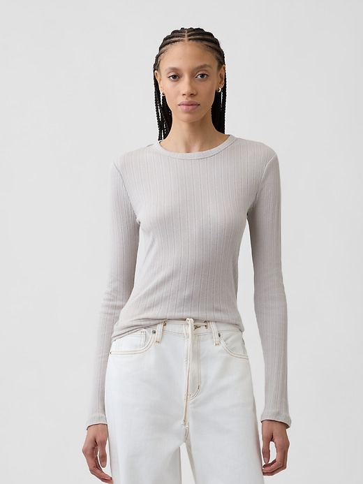 Image number 1 showing, Ribbed Pointelle Crewneck T-Shirt