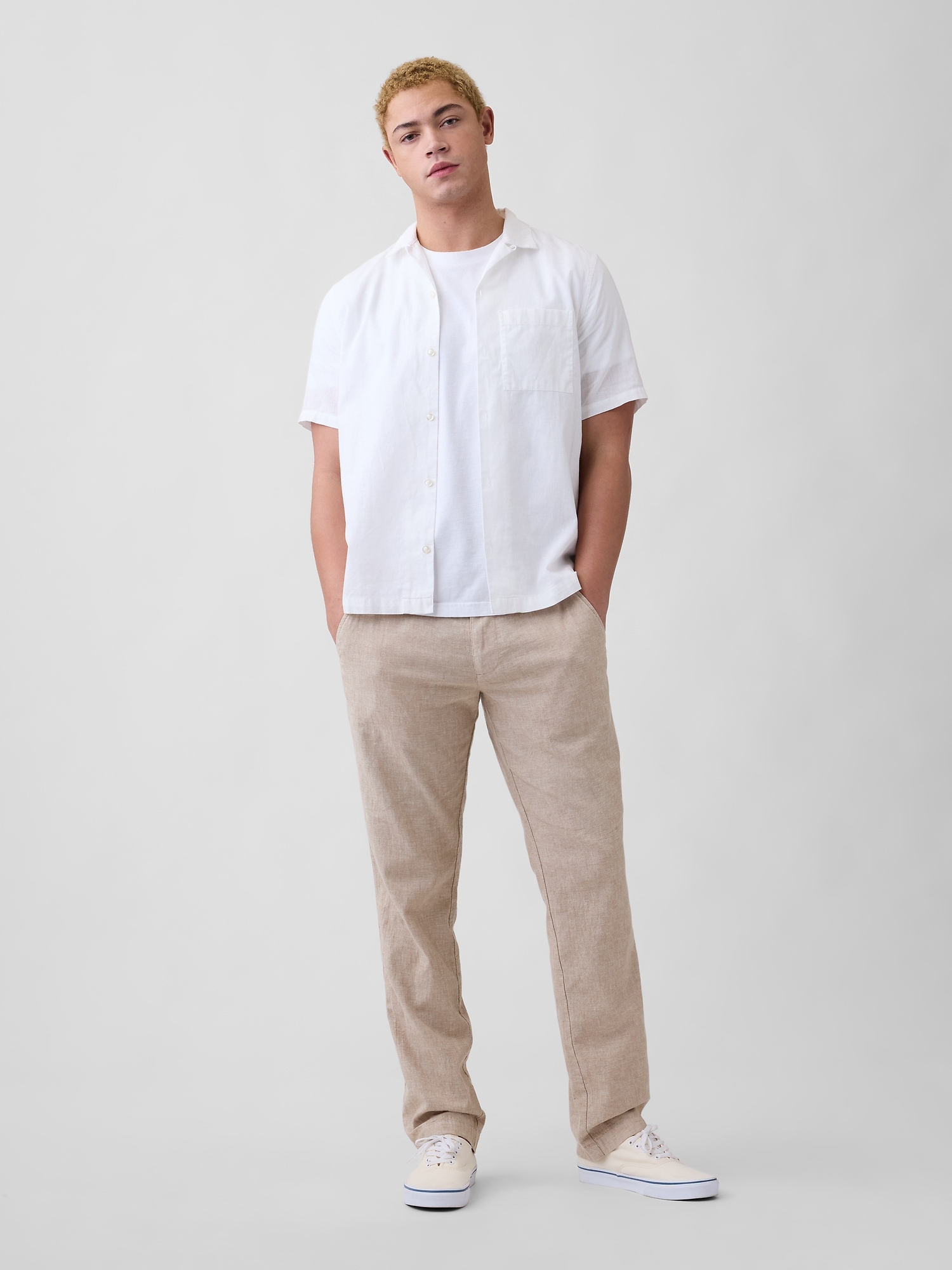 Straight Linen-Blend Pants