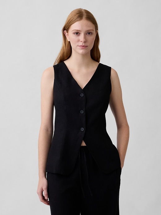 Image number 1 showing, Longline Linen-Blend Vest