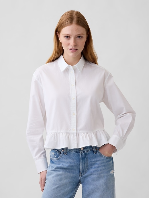 Image number 1 showing, Relaxed Cropped Ruffle Shirt