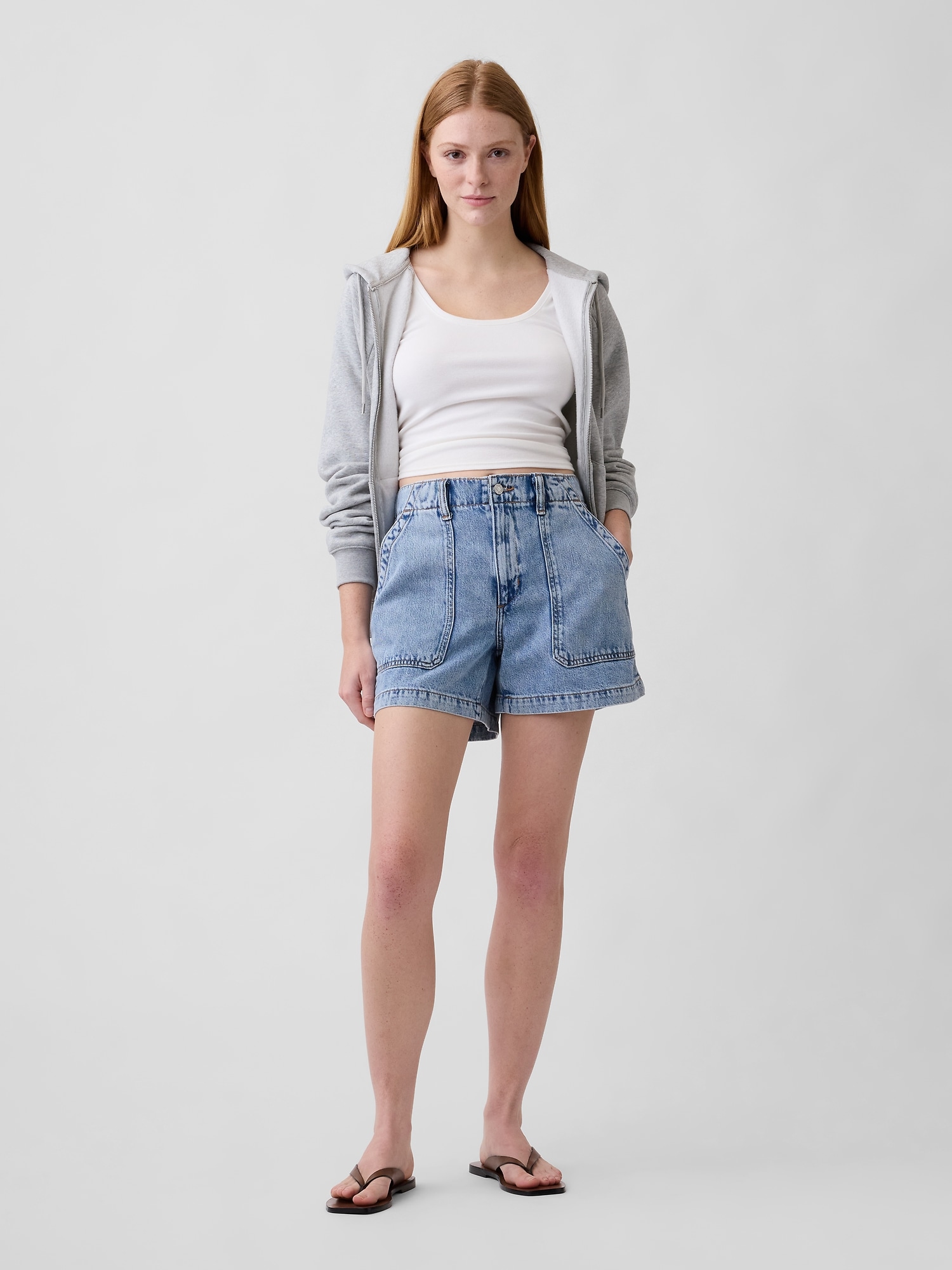 4" High Rise SuperSoft Denim Utility Shorts
