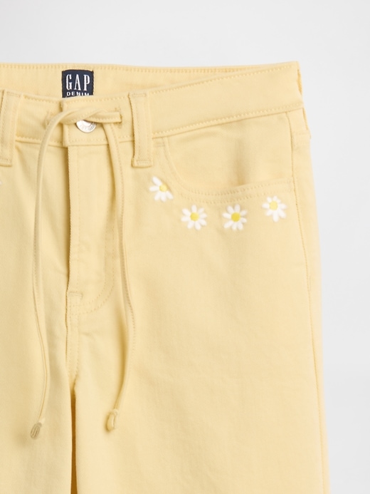 Image number 3 showing, Kids High Rise Embroidered Drawstring Wide-Leg Jeans