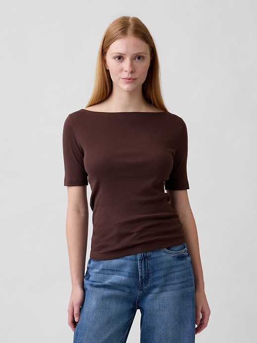 Image number 1 showing, Modern Ribbed Boatneck T-Shirt