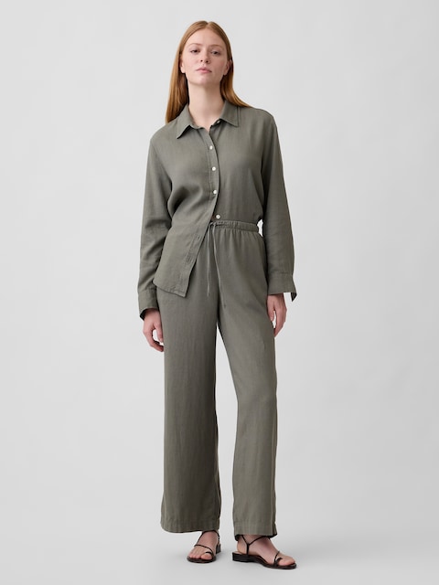 Relaxed Linen-Blend Wide-Leg Pants