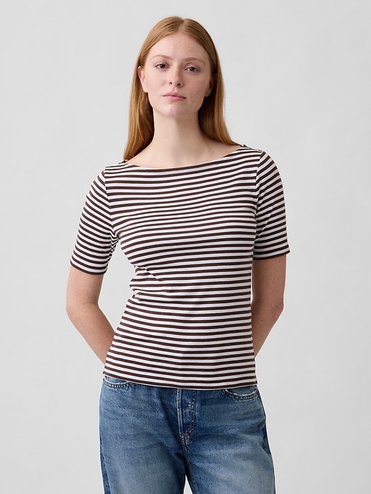Image number 1 showing, Modern Ribbed Boatneck T-Shirt