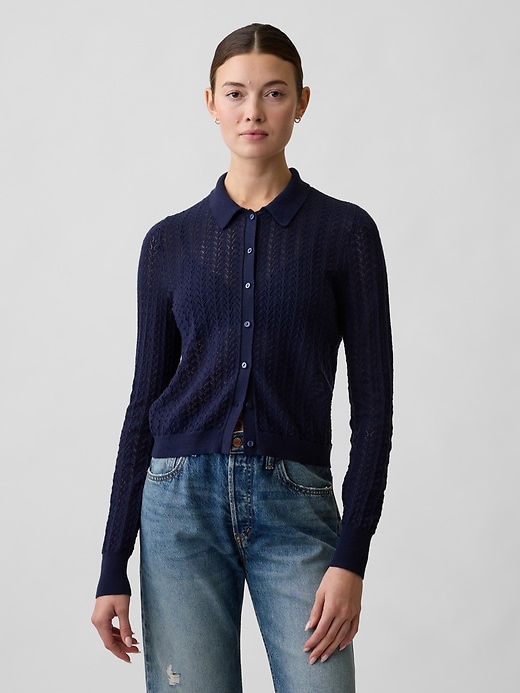 Image number 1 showing, Lace-Stitch Collared Cardigan