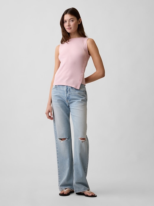 Image number 3 showing, Modern Ribbed Asymmetrical Button-Side Top