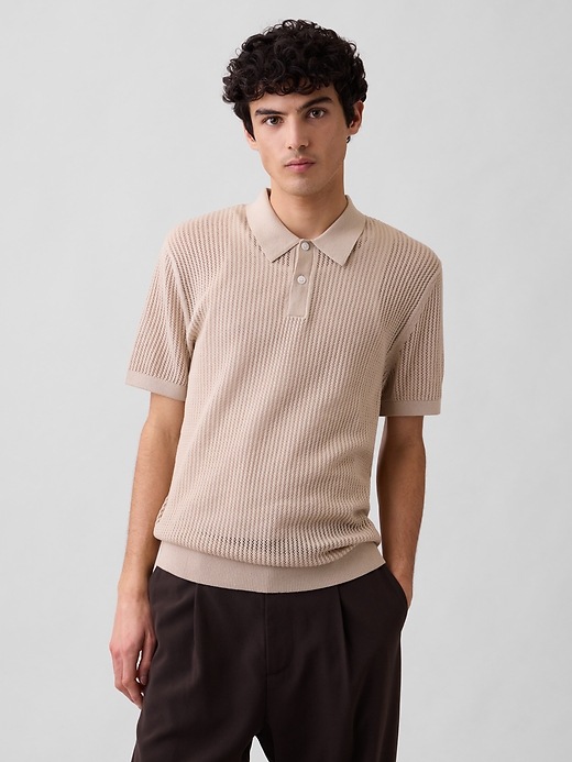 Image number 1 showing, Crochet Sweater Polo Shirt