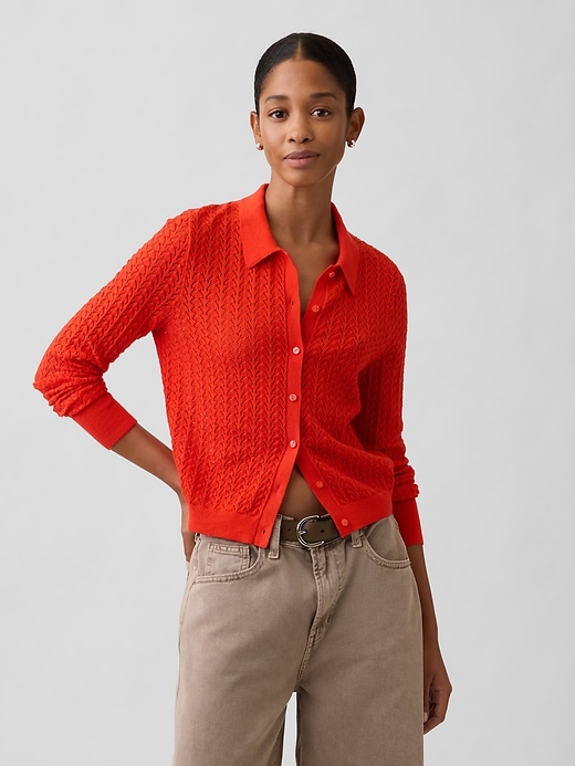 Image number 1 showing, Lace-Stitch Collared Cardigan