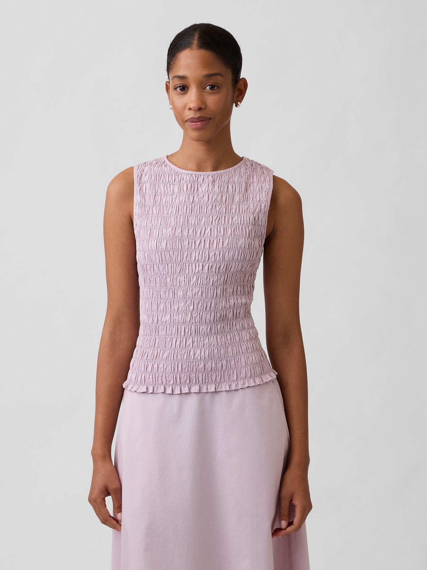 Smocked Sleeveless Boatneck Top