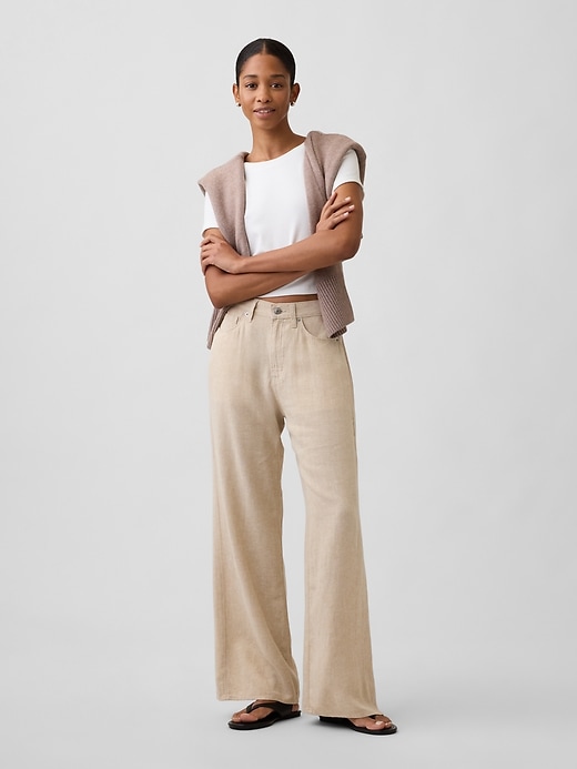 Image number 1 showing, Mid Rise Linen-Blend Wide-Leg Pants
