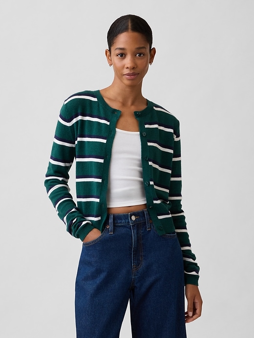 Image number 1 showing, CashSoft Stripe Crewneck Cardigan