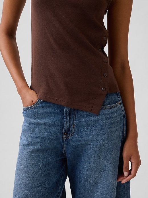 Image number 4 showing, Modern Ribbed Asymmetrical Button-Side Top