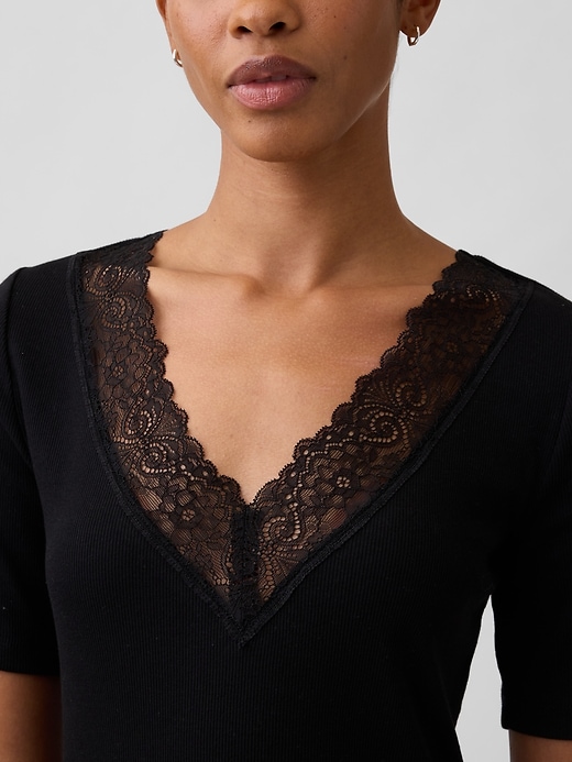 Image number 4 showing, Ribbed Lace V-Neck Top