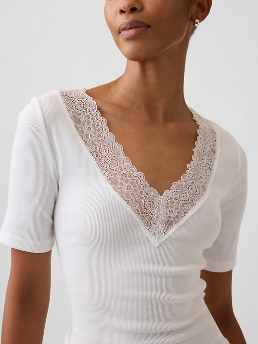 Image number 4 showing, Ribbed Lace V-Neck Top