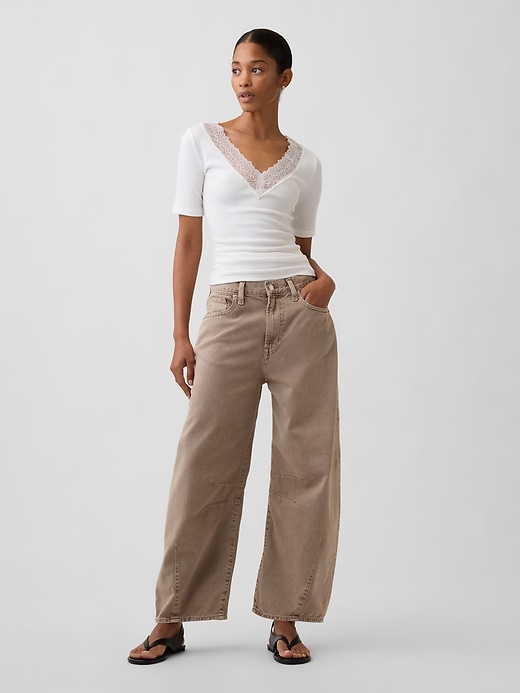 Image number 3 showing, Ribbed Lace V-Neck Top