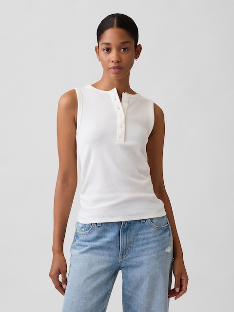 Ribbed Henley Tank Top