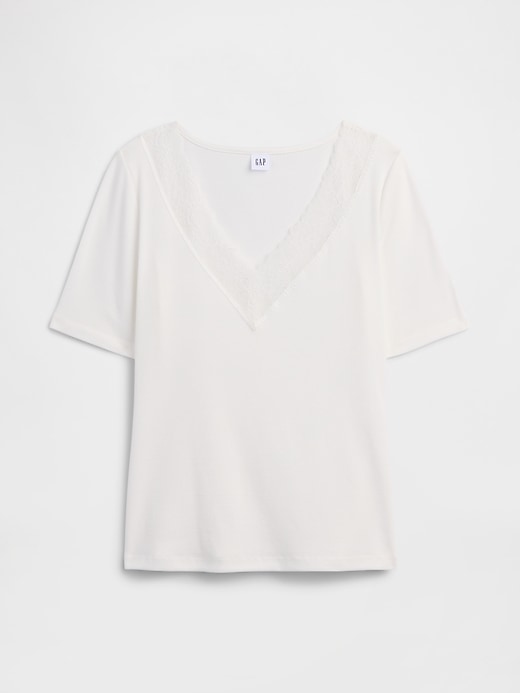 Image number 5 showing, Ribbed Lace V-Neck Top