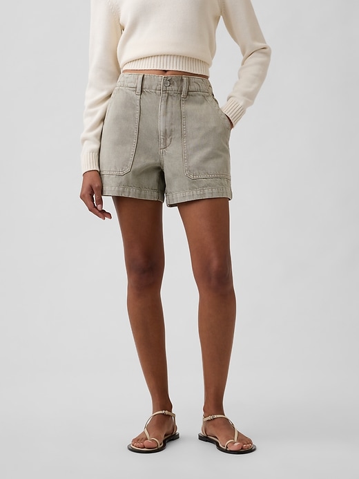 Image number 2 showing, 4" High Rise Denim Utility Shorts