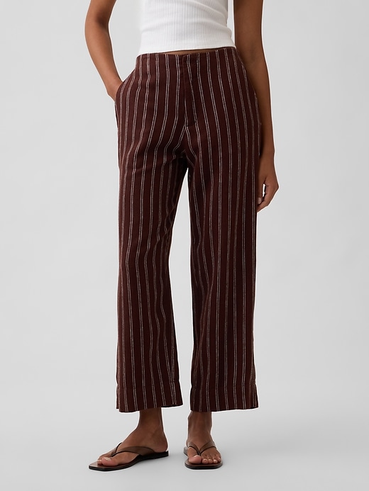 Image number 2 showing, High Rise Linen-Blend Straight Crop Pants