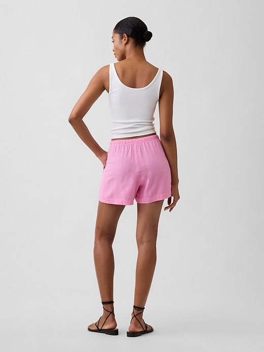 Image number 4 showing, 4" High Rise Pull-On Linen-Blend Shorts