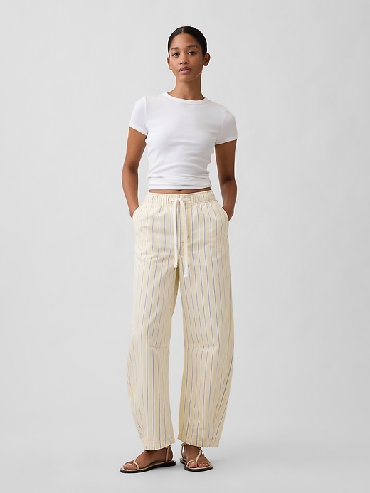 Image number 1 showing, Mid Rise Stripe Pull-On Barrel Jeans