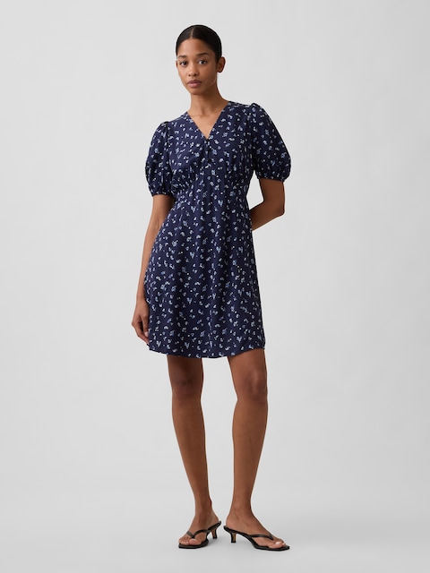 Puff Sleeve V-Neck Mini Dress