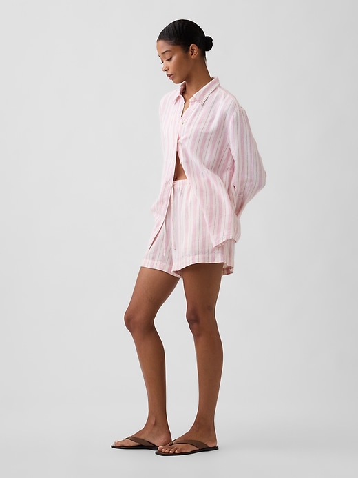 Image number 3 showing, 4" High Rise Pull-On Linen-Blend Shorts