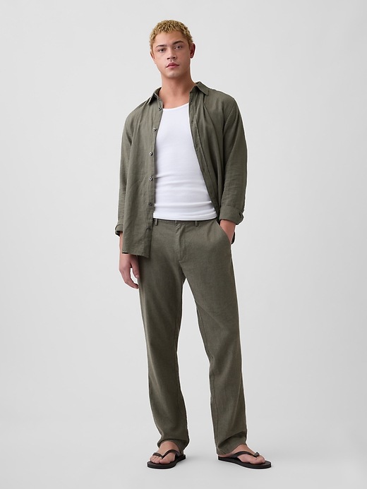 Image number 1 showing, Straight Linen-Blend Pants