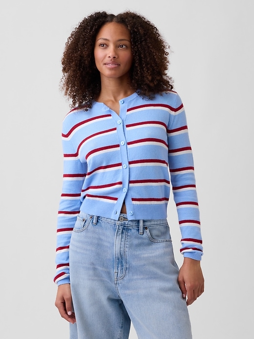 Image number 1 showing, CashSoft Stripe Crewneck Cardigan