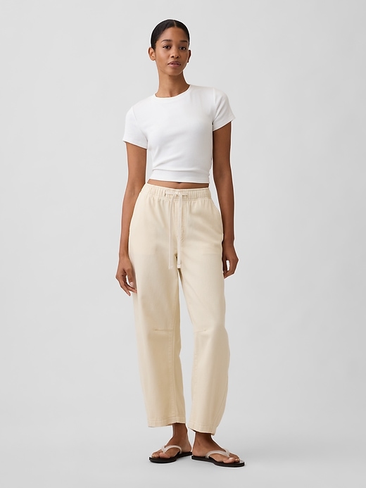 Image number 1 showing, Mid Rise Pull-On Barrel Jeans