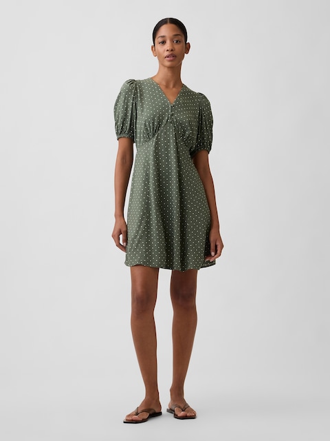 Puff Sleeve V-Neck Mini Dress