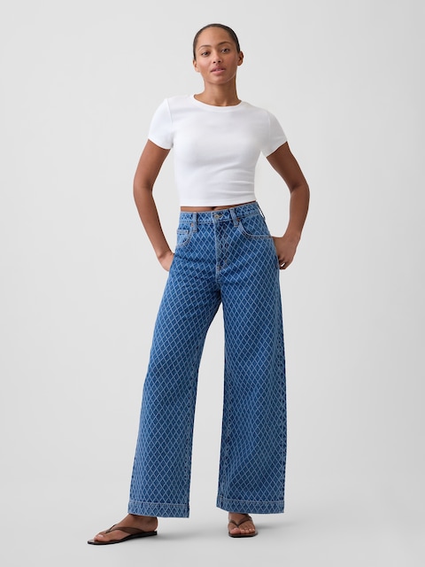 High Rise Wide-Leg Textured Crop Jeans