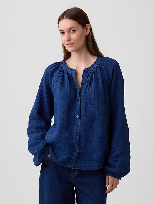 Image number 1 showing, Oversized Gauze Top