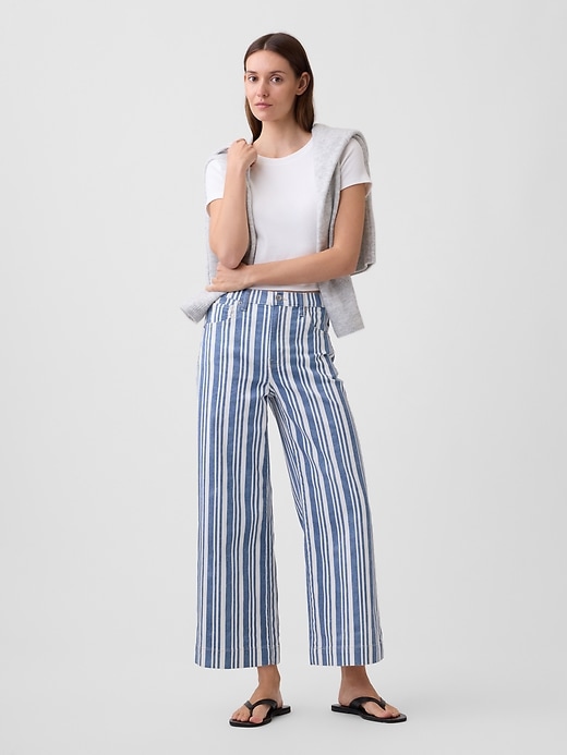 Image number 1 showing, High Rise Stripe Wide-Leg Crop Jeans